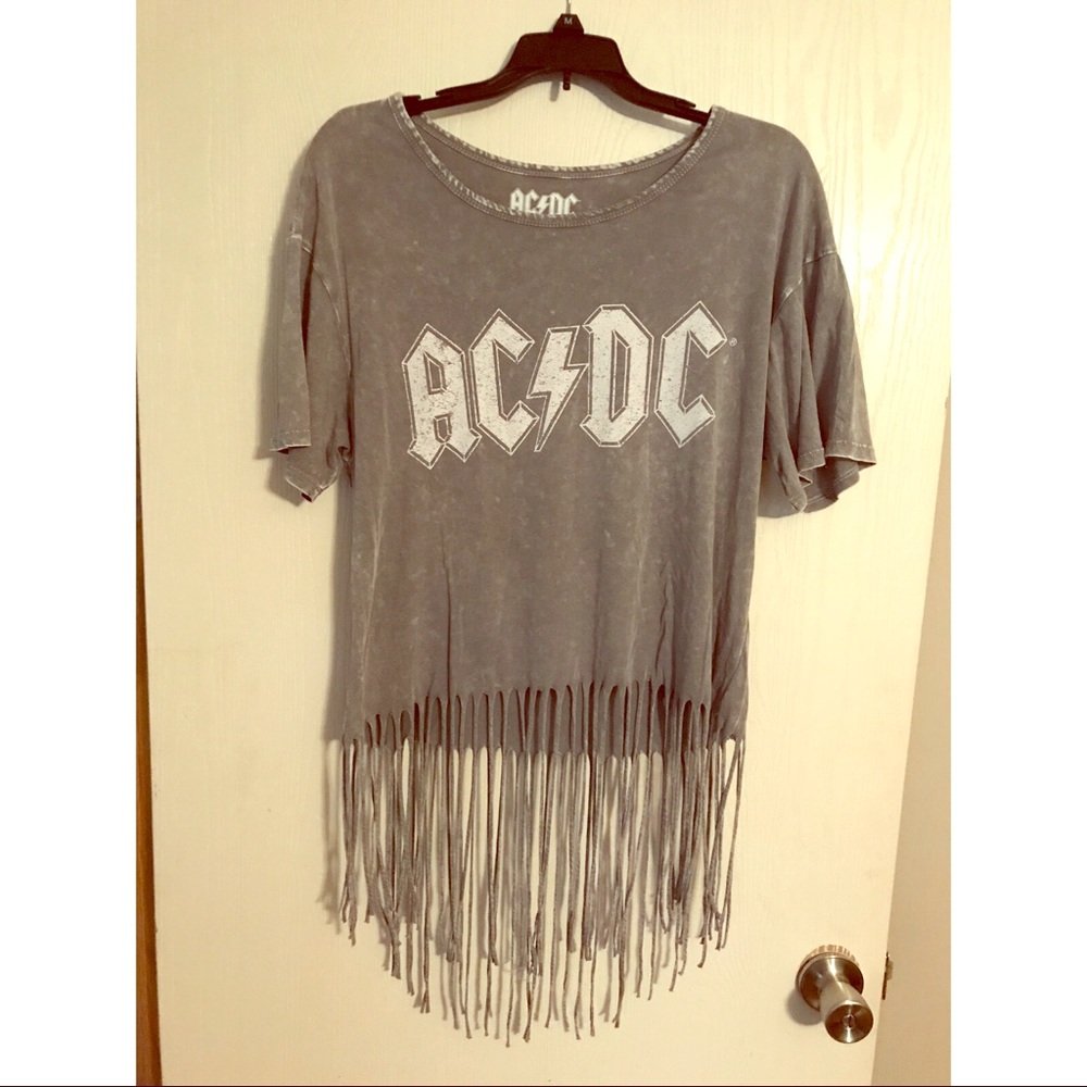Ac/dc shirt with fringe.